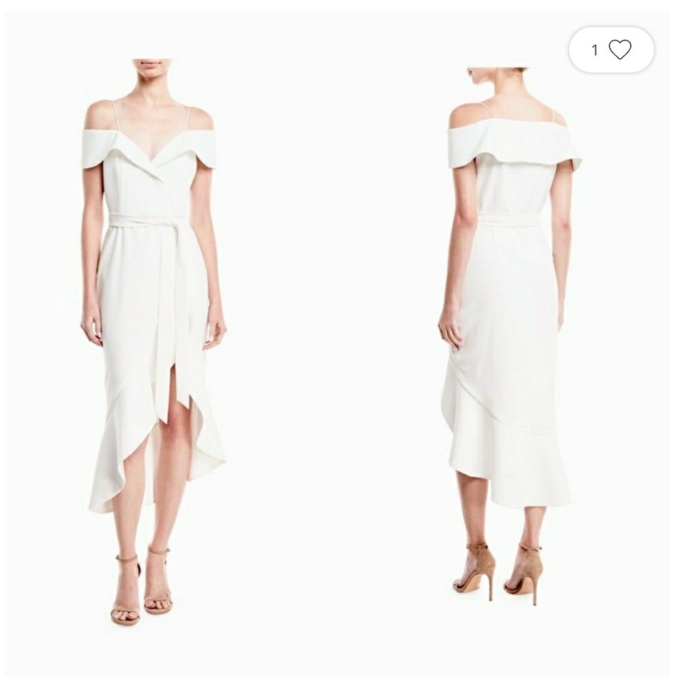 Alice + Olivia White Off-Shoulder Midi Dress